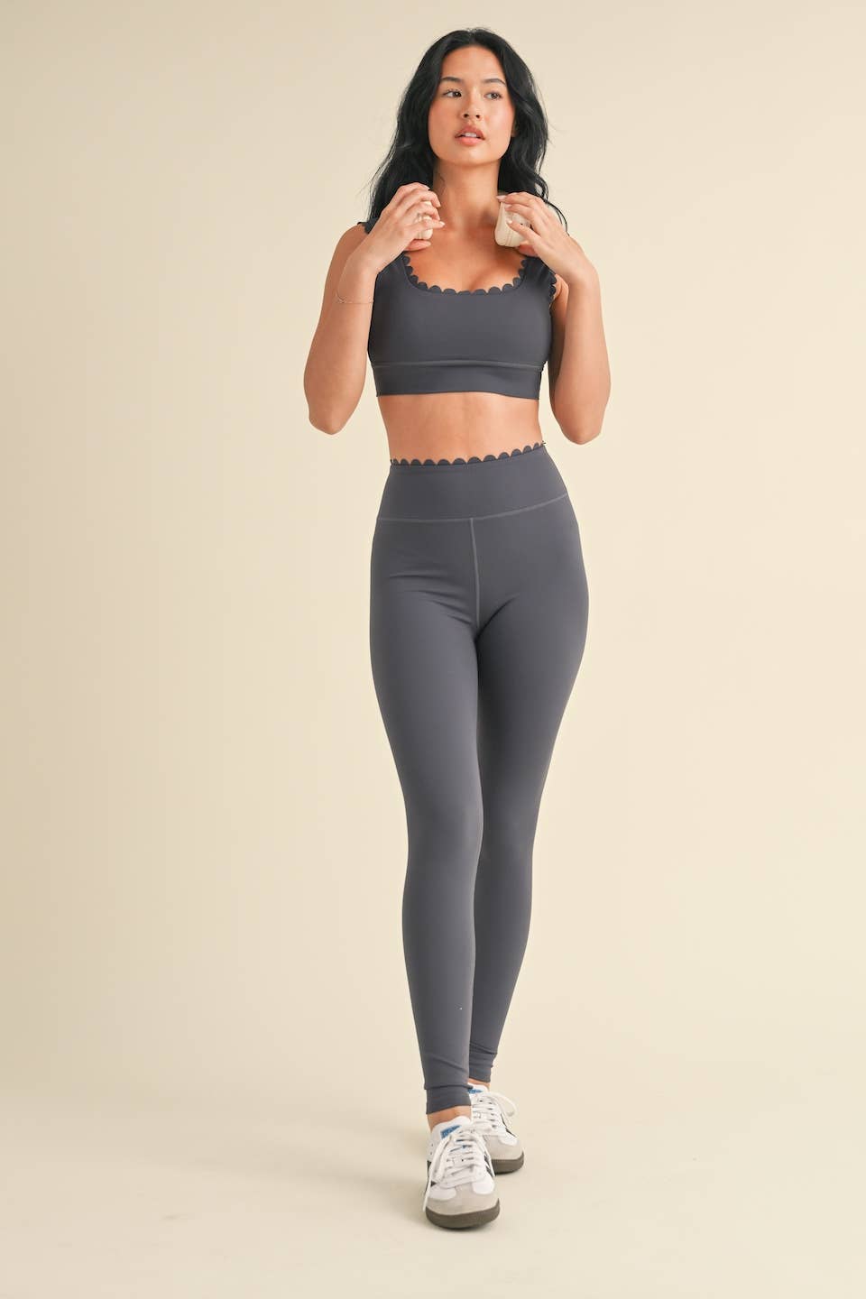 Scallop Edge V-Back Bra Top and Full Length Leggings Set