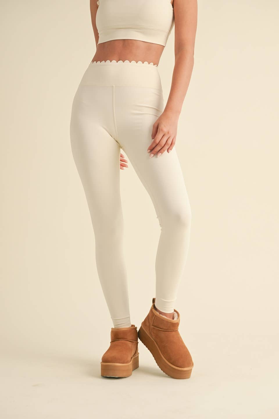 Scallop Edge V-Back Bra Top and Full Length Leggings Set