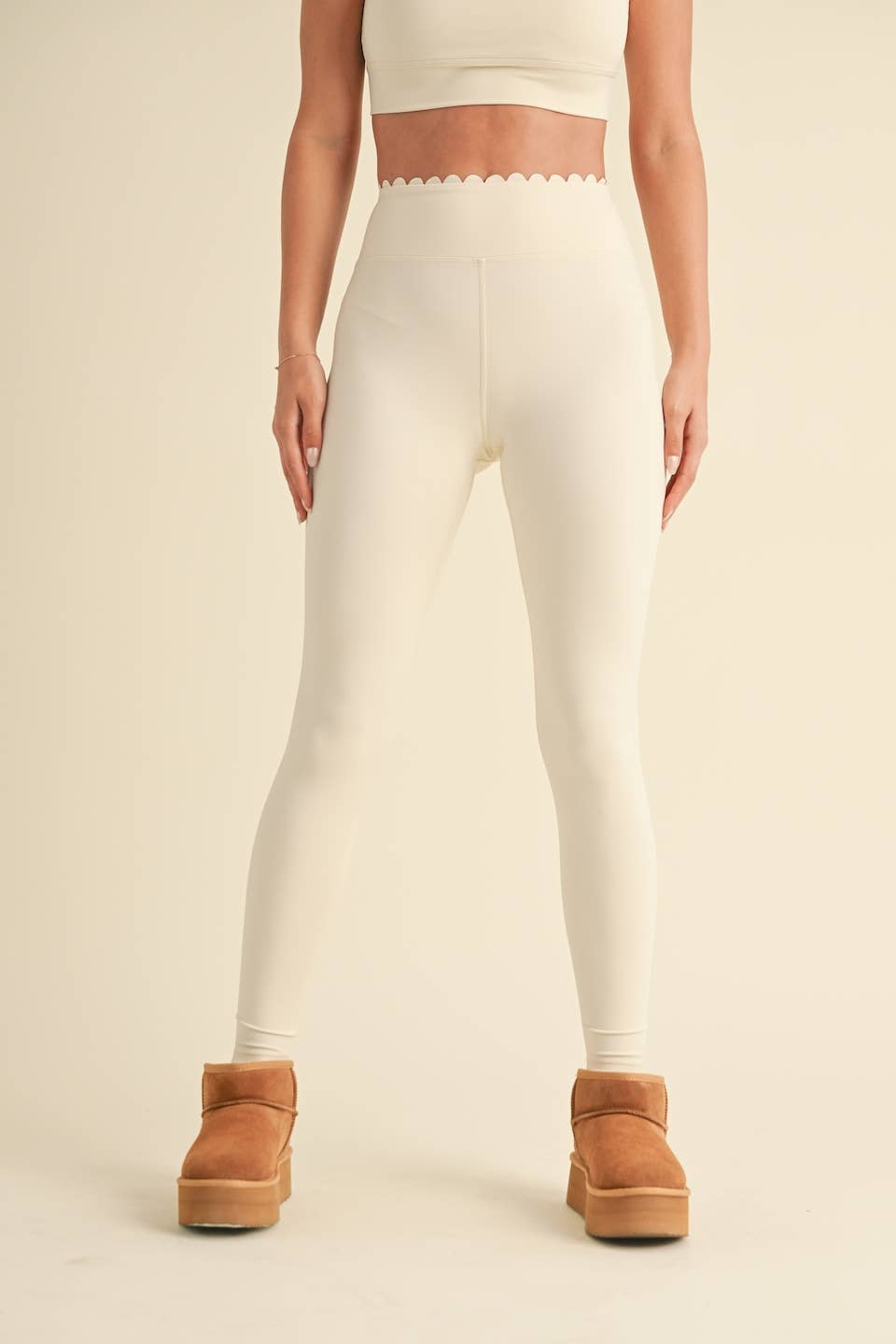 Scallop Edge V-Back Bra Top and Full Length Leggings Set