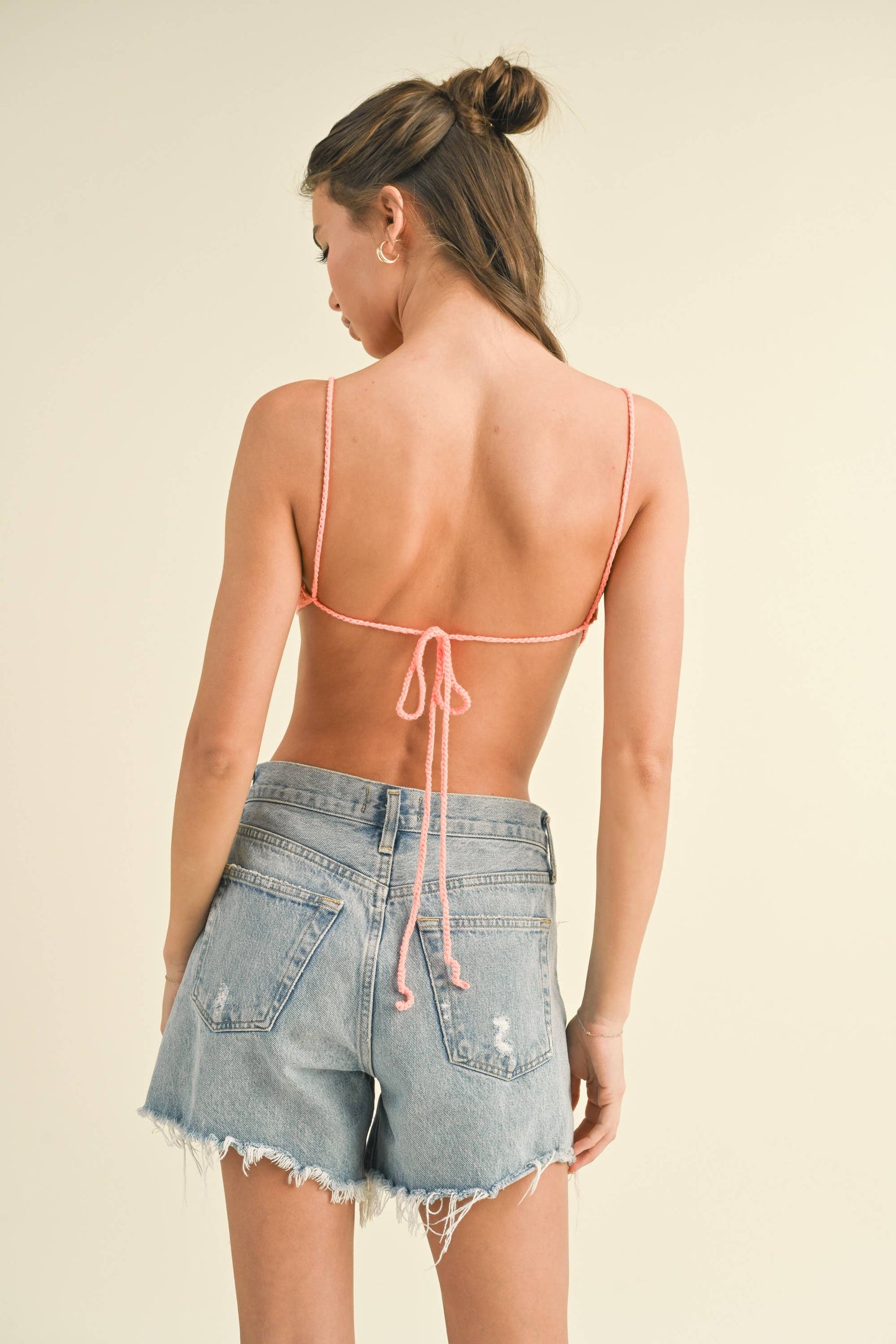 CROSS TIED BACK SPAGHETTI STRAP HANKY CROP TOP