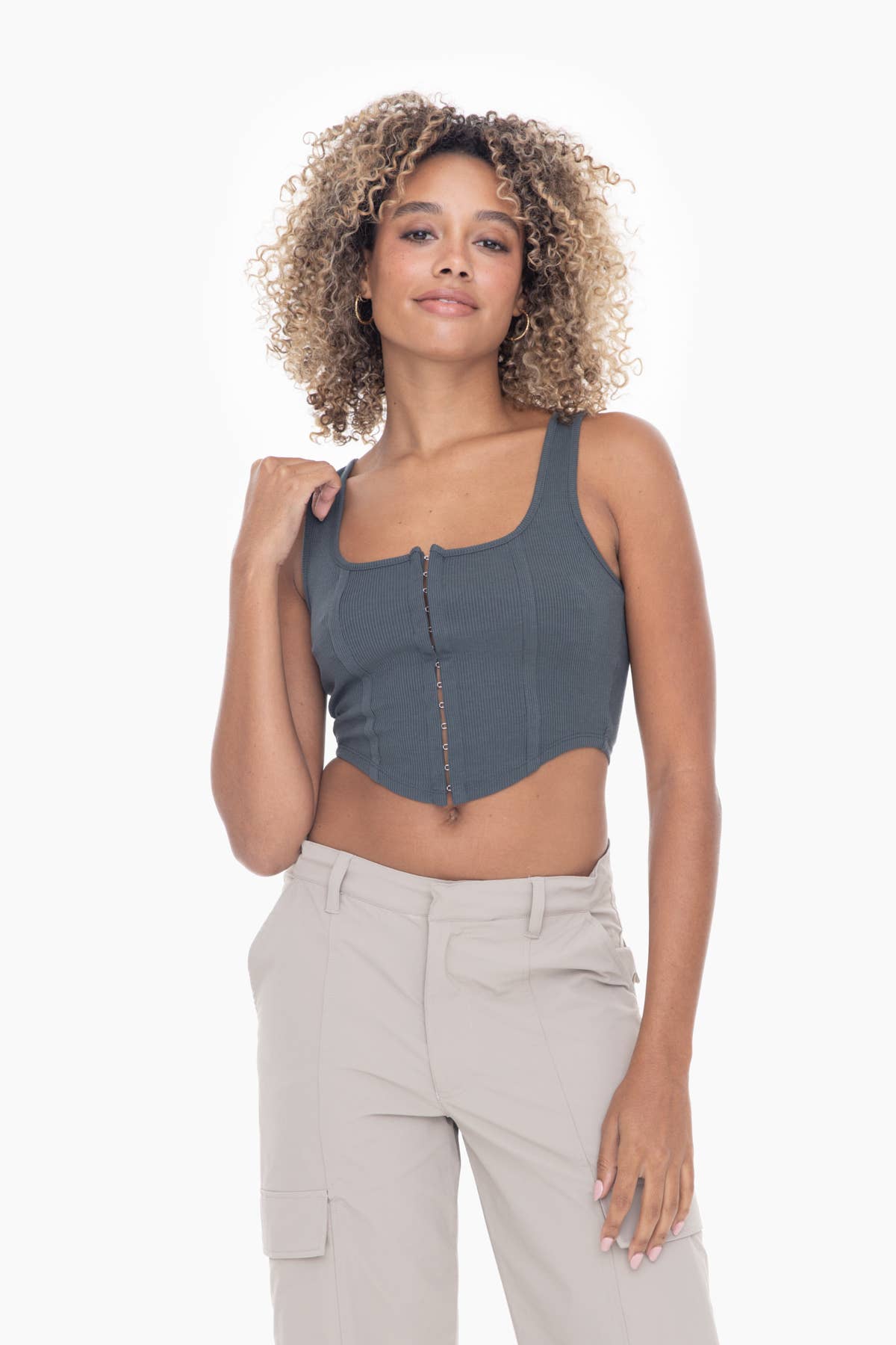 Poly-Blend Ribbed Corset Top