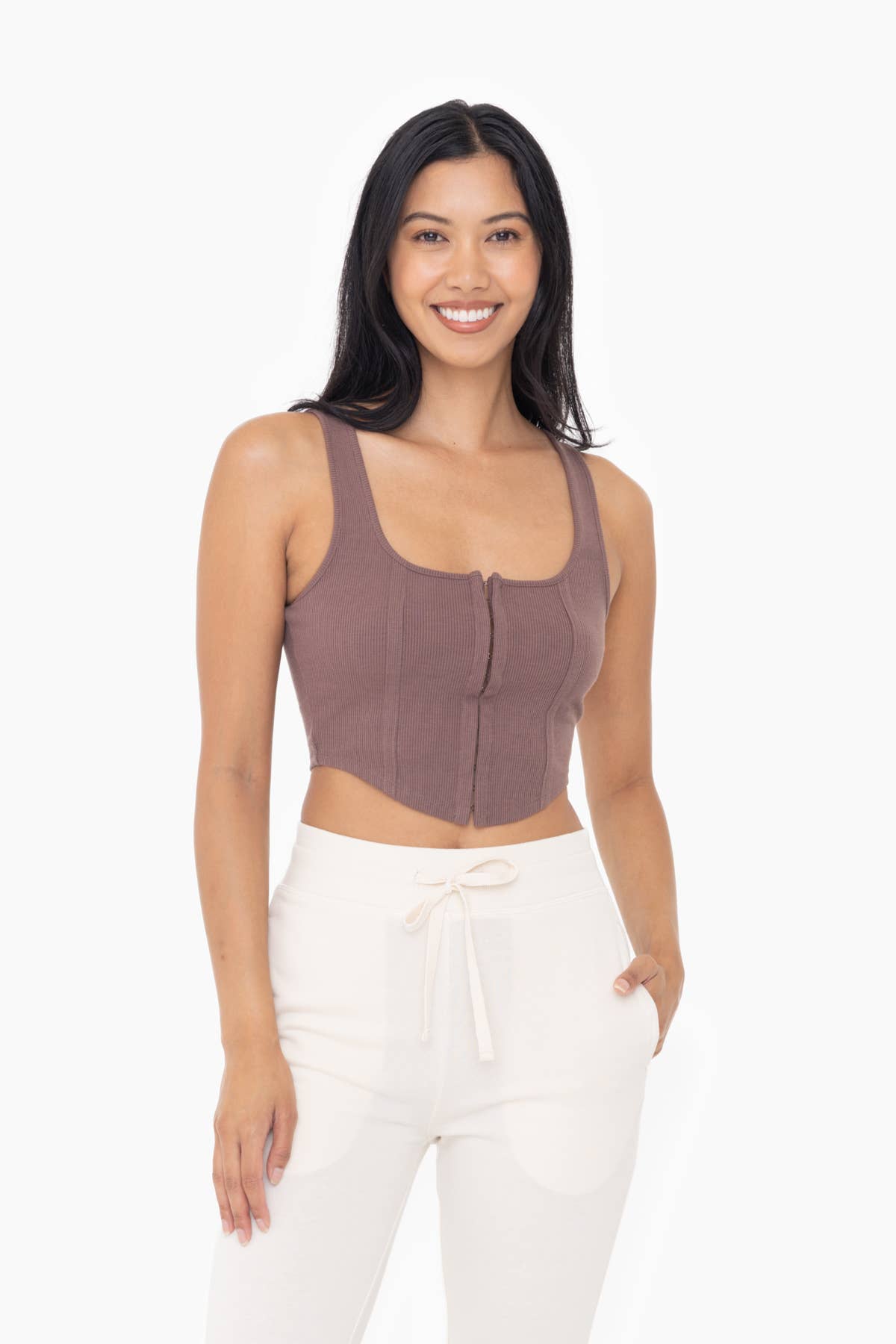 Poly-Blend Ribbed Corset Top