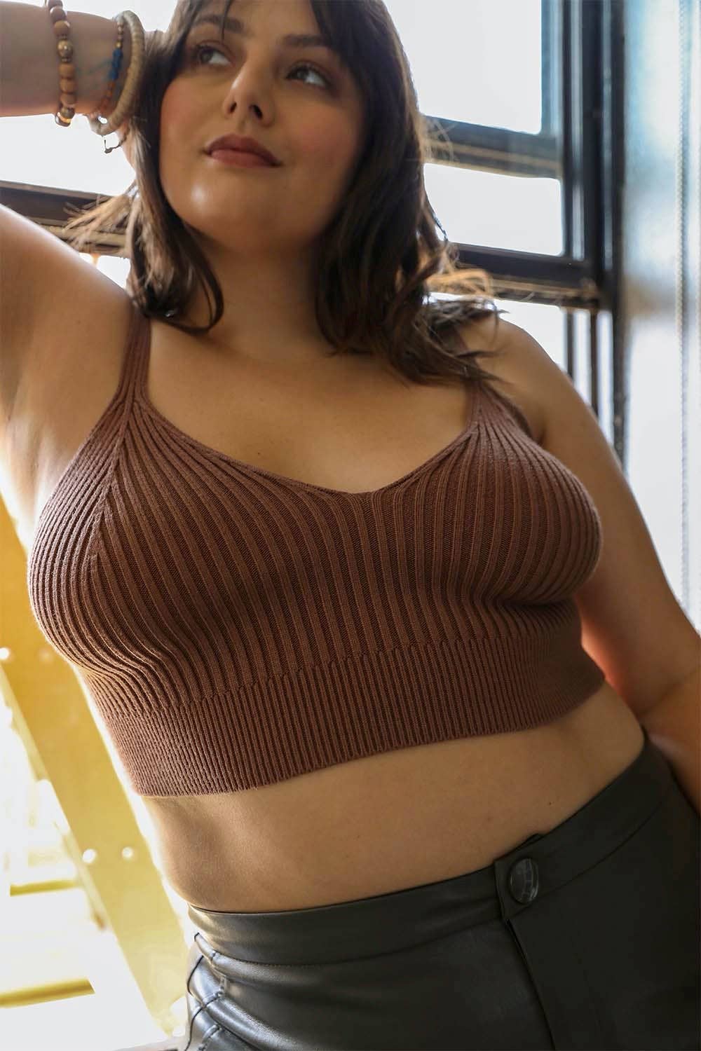 Plus Size Contour Rib Knit Brami Lounge Top