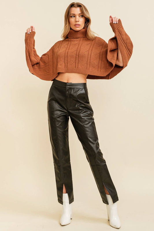 Cropped Turtleneck Knit Sweater