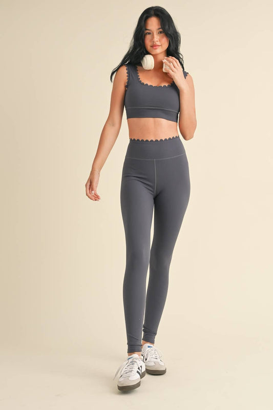 Scallop Edge V-Back Bra Top and Full Length Leggings Set