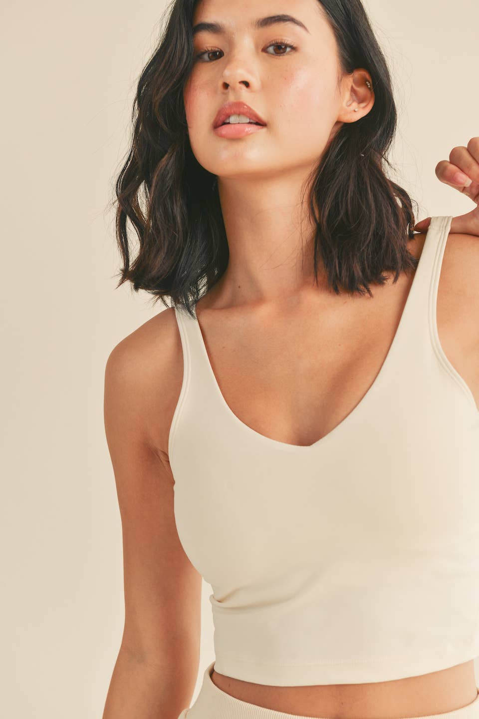 Cream Aligned Performance Cropped Tank Top