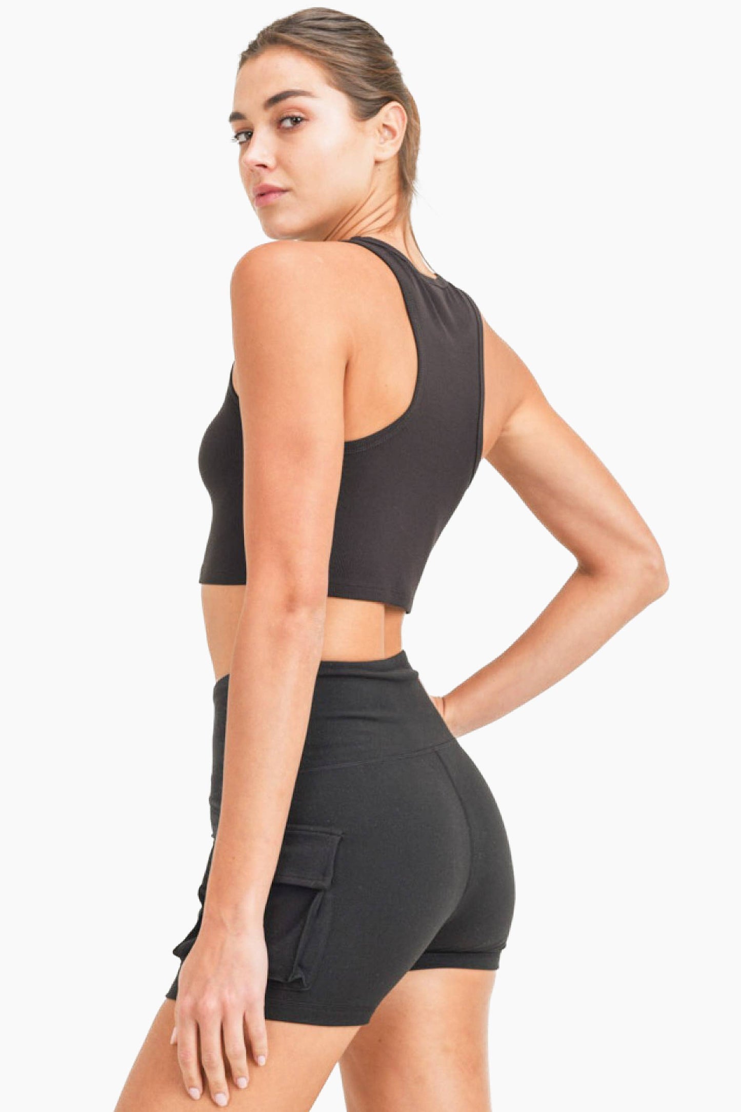 Essential Micro-Ribbed Cropped Racer Athleisure Tank Top