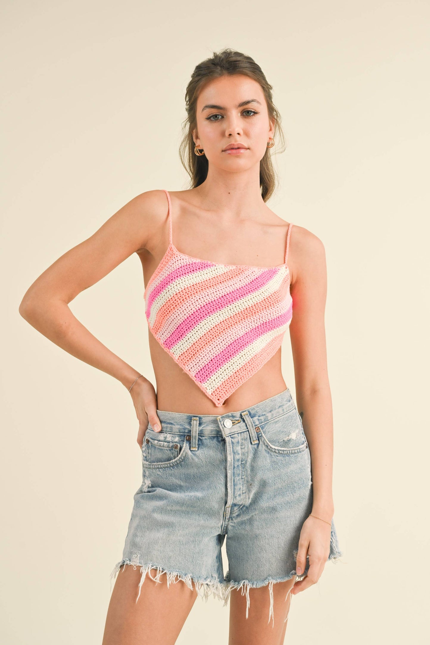 CROSS TIED BACK SPAGHETTI STRAP HANKY CROP TOP