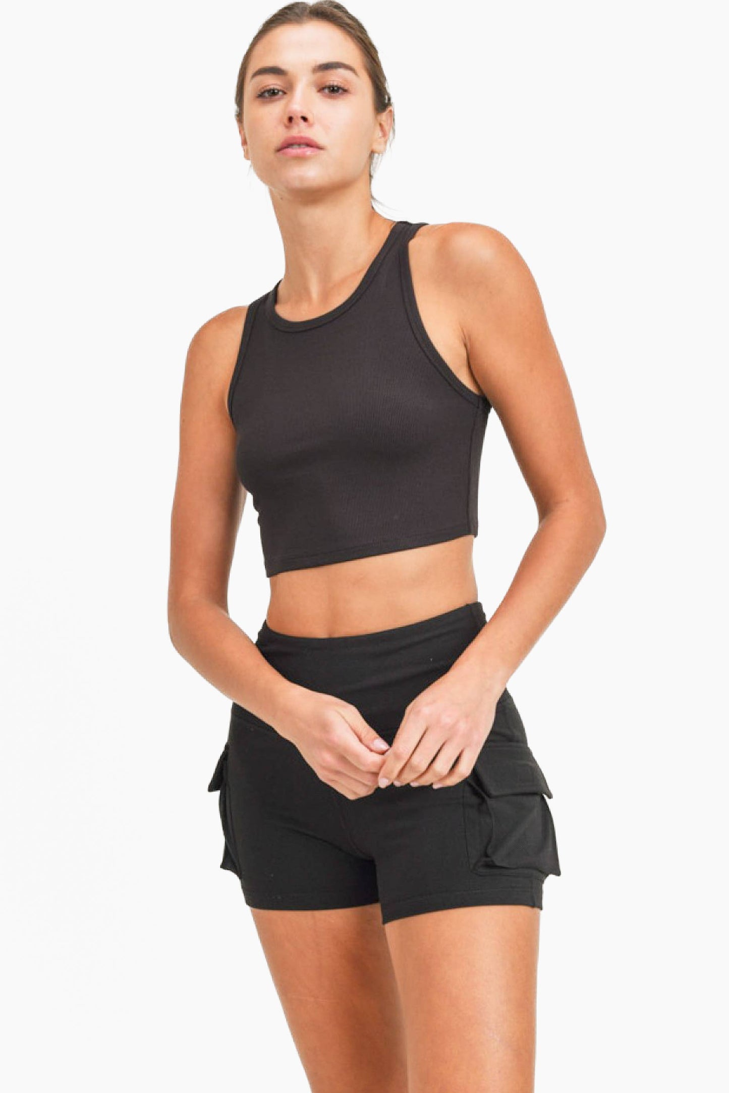 Essential Micro-Ribbed Cropped Racer Athleisure Tank Top