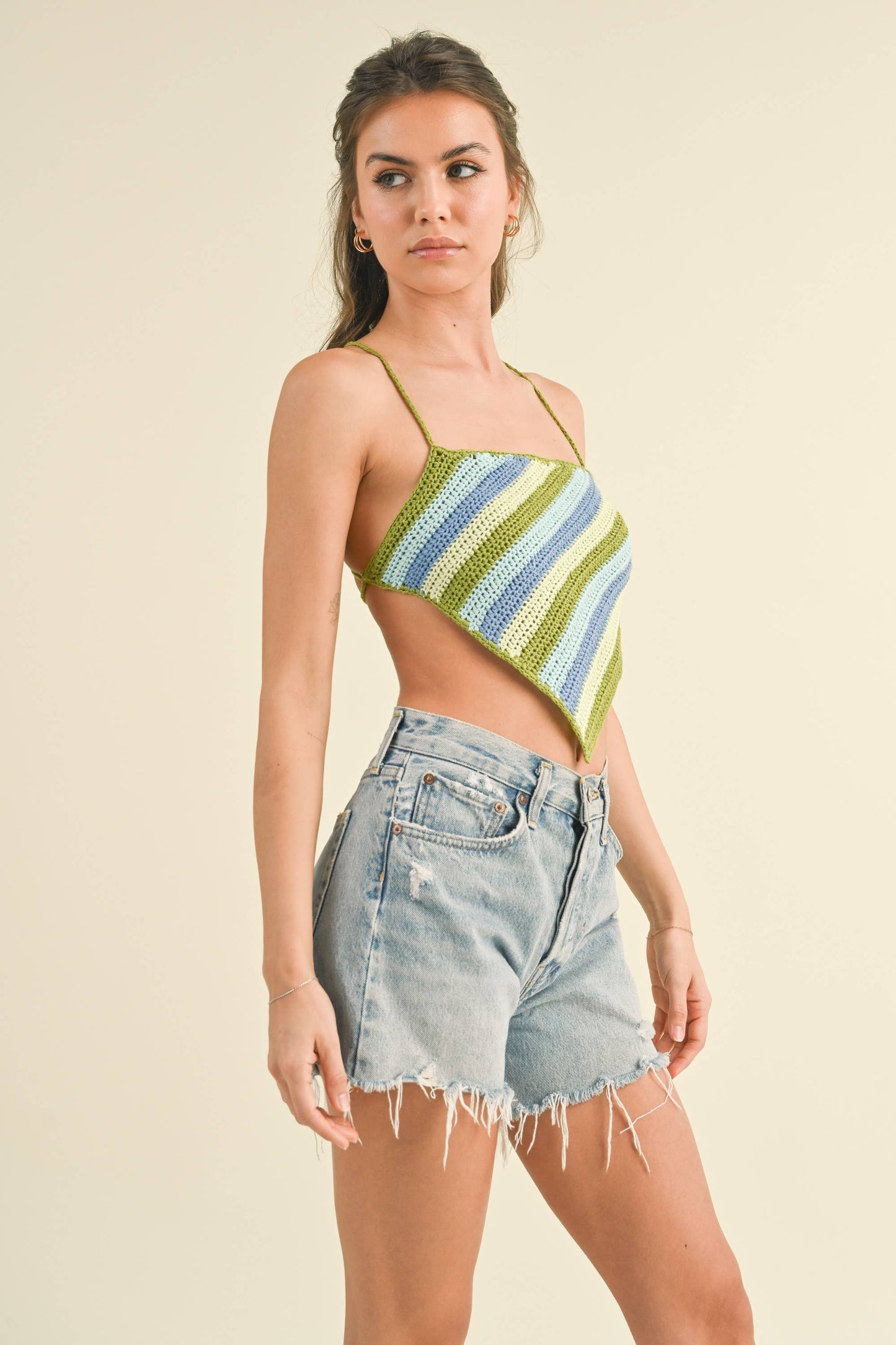 CROSS TIED BACK SPAGHETTI STRAP HANKY CROP TOP