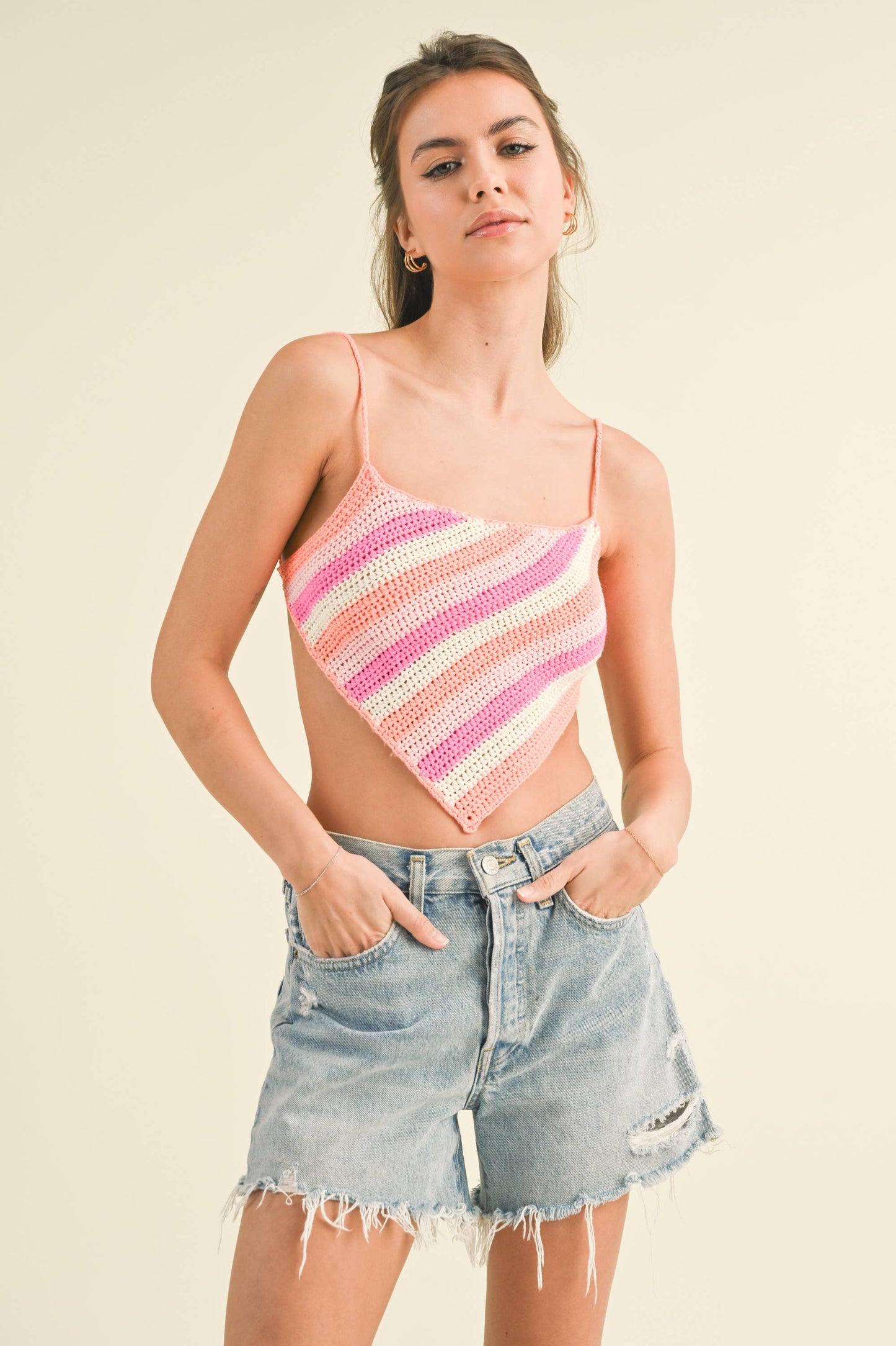 CROSS TIED BACK SPAGHETTI STRAP HANKY CROP TOP