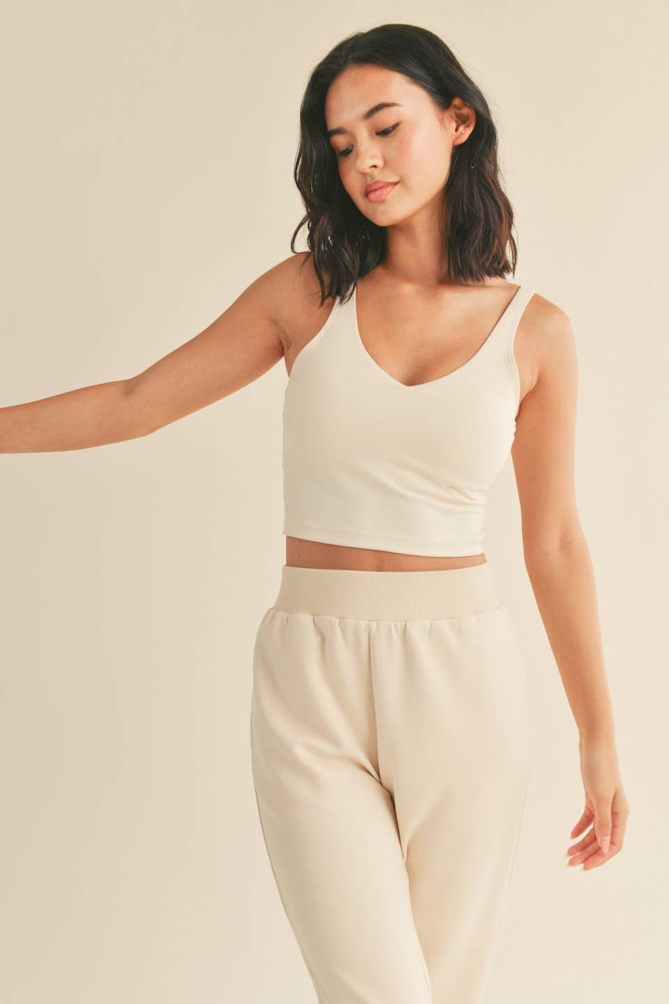 Cream Aligned Performance Cropped Tank Top