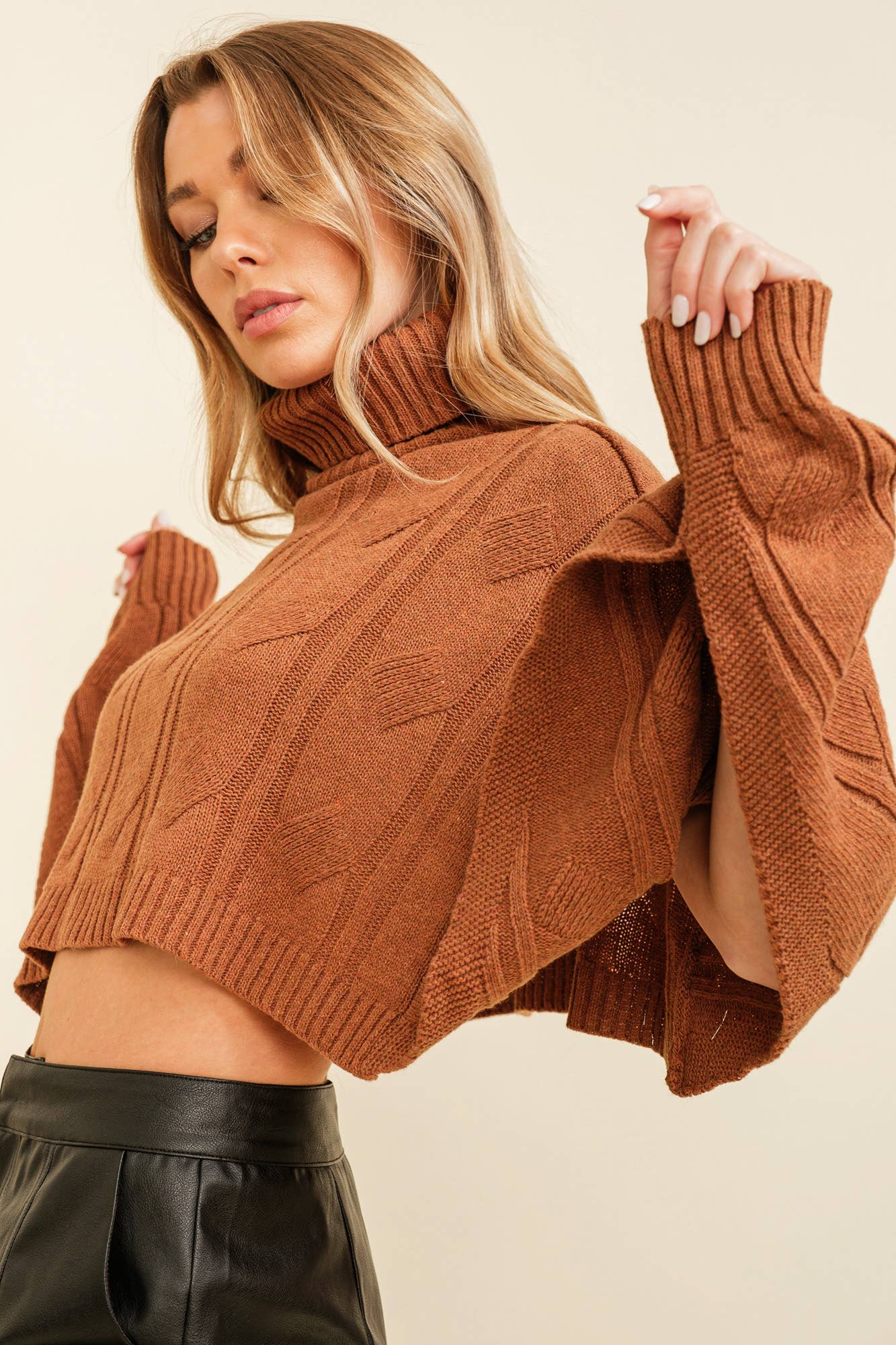 Cropped Turtleneck Knit Sweater