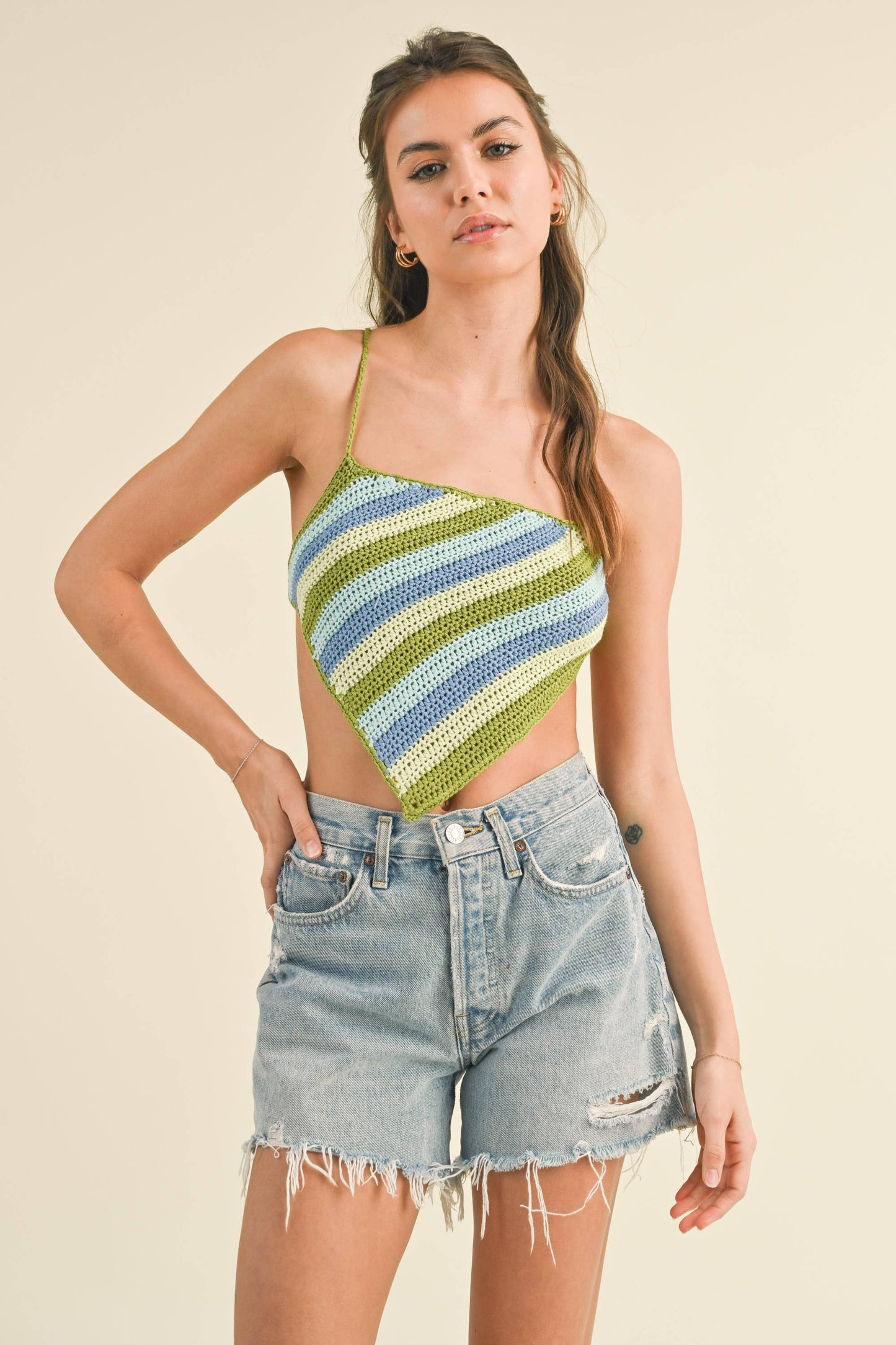 CROSS TIED BACK SPAGHETTI STRAP HANKY CROP TOP