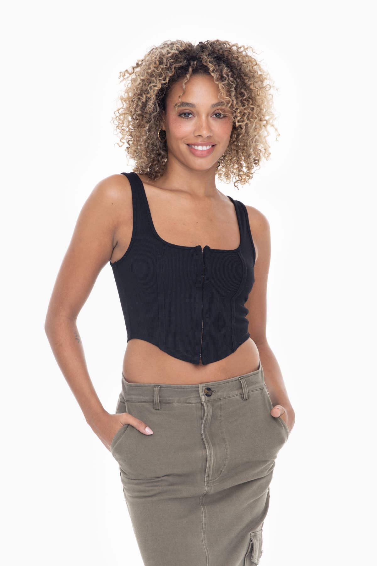 Poly-Blend Ribbed Corset Top