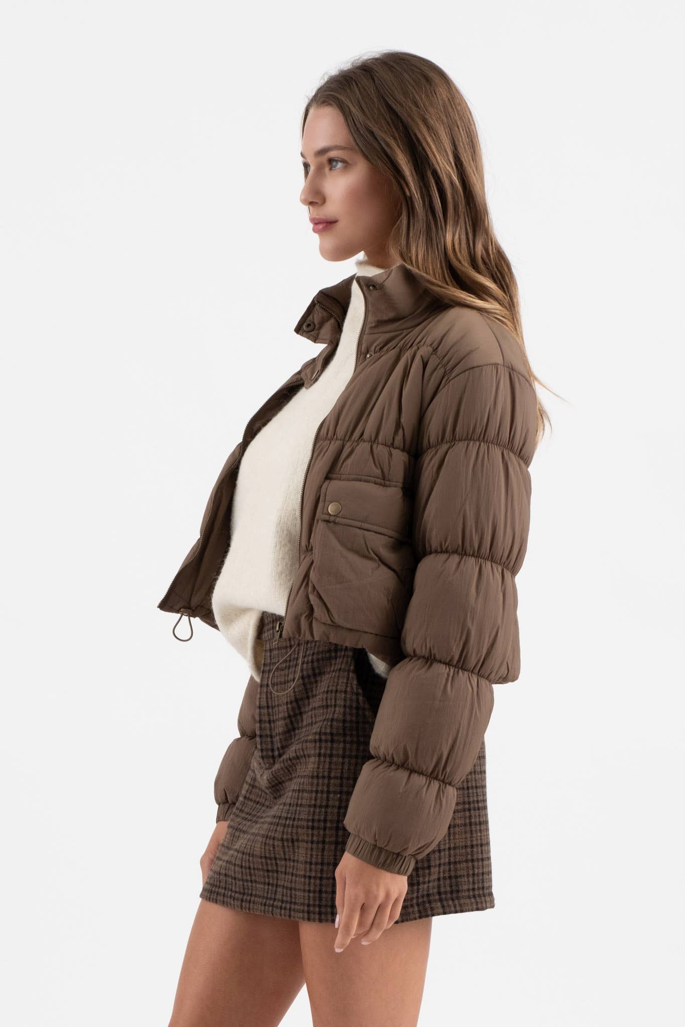 CROPPED ZIP UP CARGO PUFFER JACKET